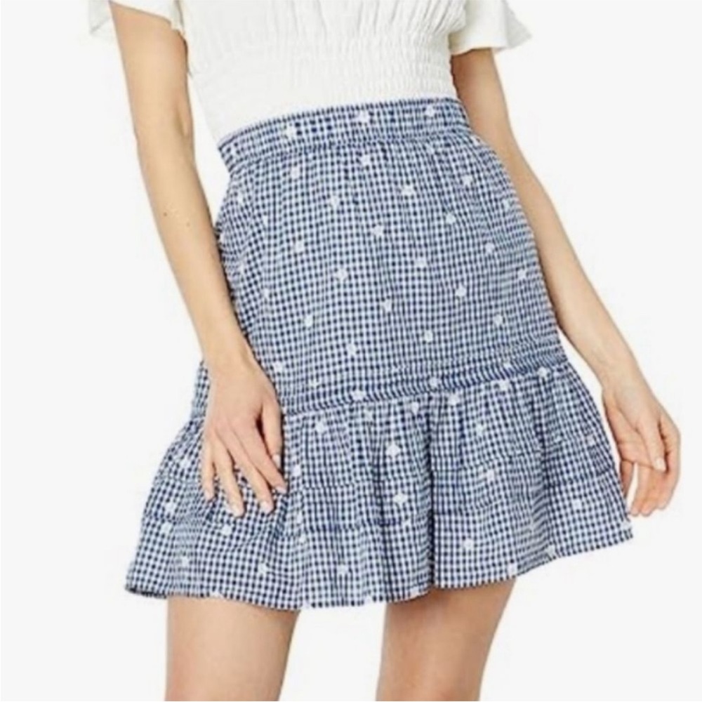 NWT Madewell Blue White Tiered Mini Skirt Gingham Check Polka Dots Cottage Large